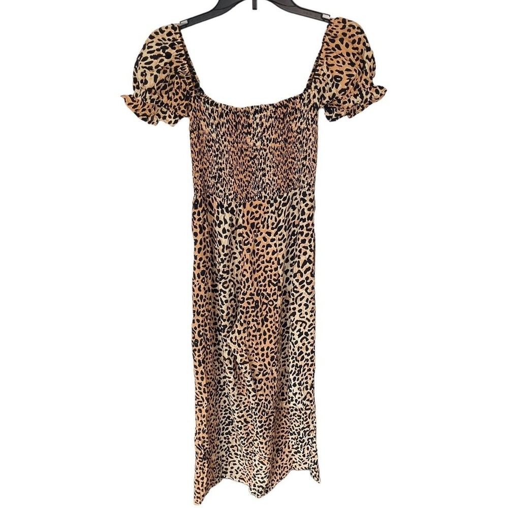 Faithfull The Brand Jumpsuit Leopard Print Cap Sleeve Cropped Ruched Size 2
